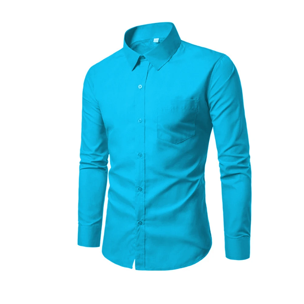 

Men Long Sleeve Shirt Cotton Solid Business Slim Fit Stand Down Collar Autumn Shirts Tops XIN-Shipping