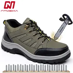 Из натуральной кожи Для мужчин Рабочая безопасная обувь Сталь носком дышащая прокол-доказательство открытый безопасность рабочие ботинки