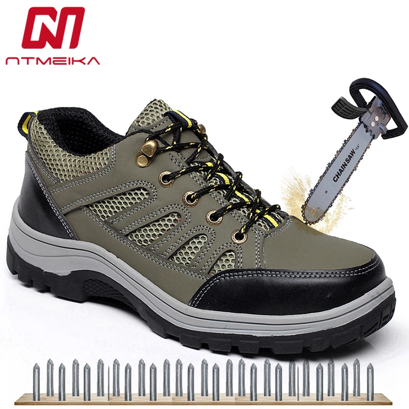 

Genuine Leather Men Work Safety Shoes Steel Toe Breathable Puncture-proof Outdoor Safety Work Boots Men Big Size 35-46