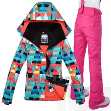 Стиль Gsou Снежная Женская куртка+ брюки ветрозащитная Водонепроницаемая походная Верховая езда Лыжный Сноуборд утолщенный теплый женский лыжный костюм
