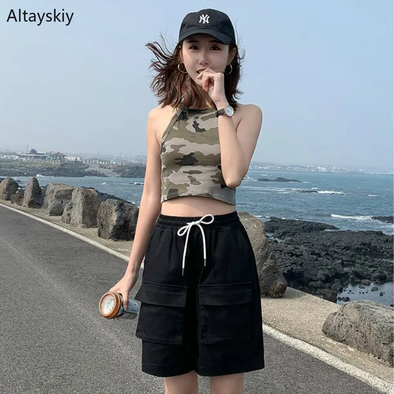 

Shorts Women Straight Loose Short Large Pocket Cargo Harajuku Leisure Korean Style Ulzzang Trendy Street Summer 2019 Casual