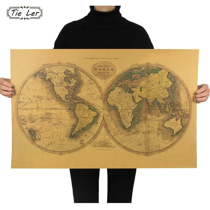 

Retro Kraft Paper World Map Poster Wall Sticker Office Living Room Bedroom Decor Wall Sticker 72.5X46.5cm