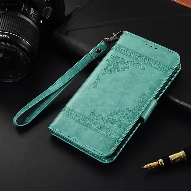 Чехол-бумажник из ТПУ для huawei Honor 7A 5,45 '', флип-чехол с ремешком, специальный чехол-книжка из искусственной кожи с тиснением в виде цветов - Цвет: Mint Green YL
