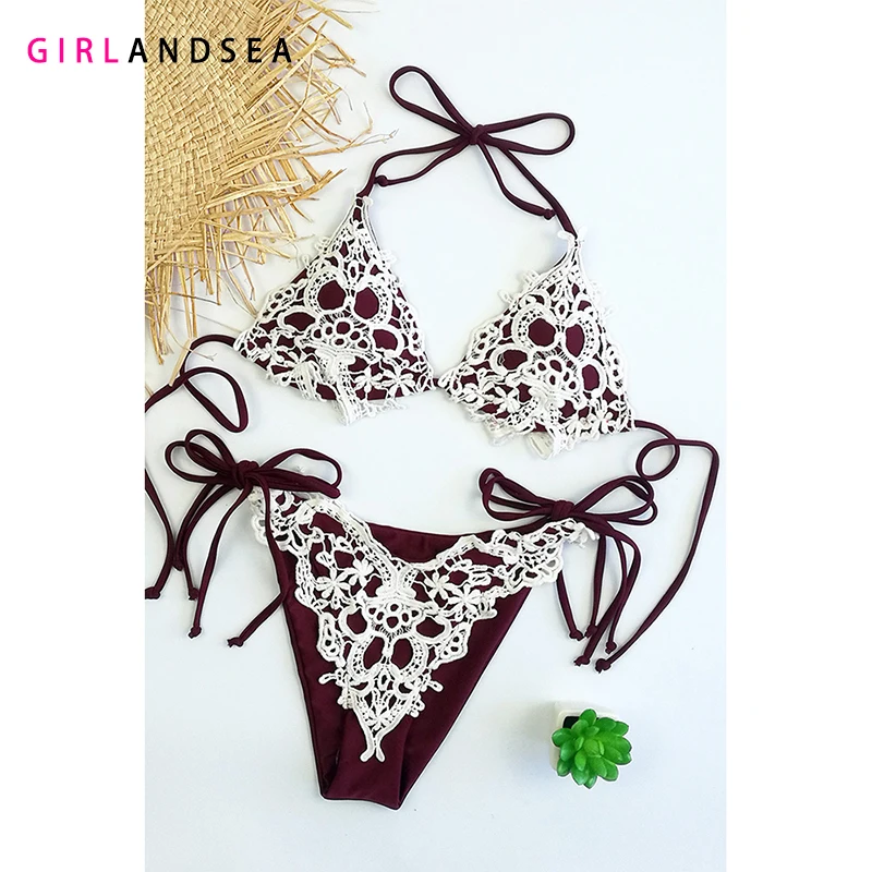 

GIRLANDSEA New 2019 Low-waisted Bikini Set Solid Swimsuit
