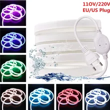 220 В 110 В светодиодная лента RGB неоновый гибкий веревочный светильник водонепроницаемый IP68 Светодиодный Tape tv Dimmer гибкая лента для Декоративного наружного светильник ing