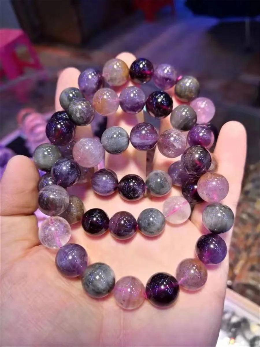 

Natural Colorful Auralite 23 Quartz Crystal Big Round Bead Bracelets For Women Female Lady 14mm AAA