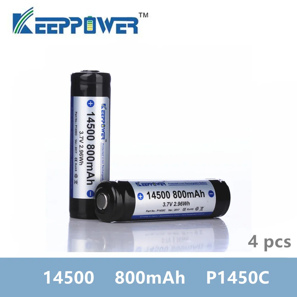 4 шт. KeepPower 14500 800 мАч Защищенный Литий-ионный аккумулятор 3 7 в P1450C Прямая поставка