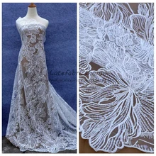 La Belleza 1 ярд модный стиль off white/black блестки Сетка Свадебное платье кружевная ткань 51 ''ширина Распродажа по ярду