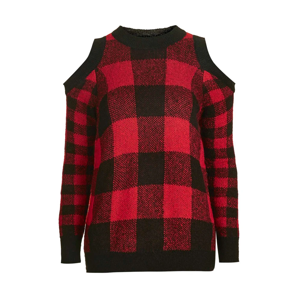 HYH HAOYIHUI Off Shoulder Crew Neck Plaid Knitted Sweaters Casual Long Sleeve Tricot Pullovers 2017 Autumn Winter Women Sweaters