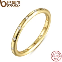BAMOER 925 Sterling Silver Droplets Stackable Ring Polished & CZ Original Fine Jewelry PA7141