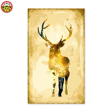 Два с золотым оленем цифровой масляной живописи