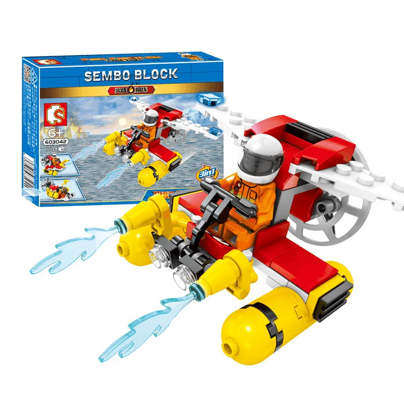

3-in-1 Firefighting Fire Rescue Truck Helicopter Boat with figure Frontline building block sets Children's Day gift for kids boy