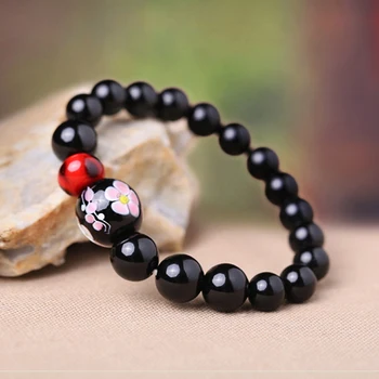 

black bracelet vintage flower Glass print bracelet Hot sale