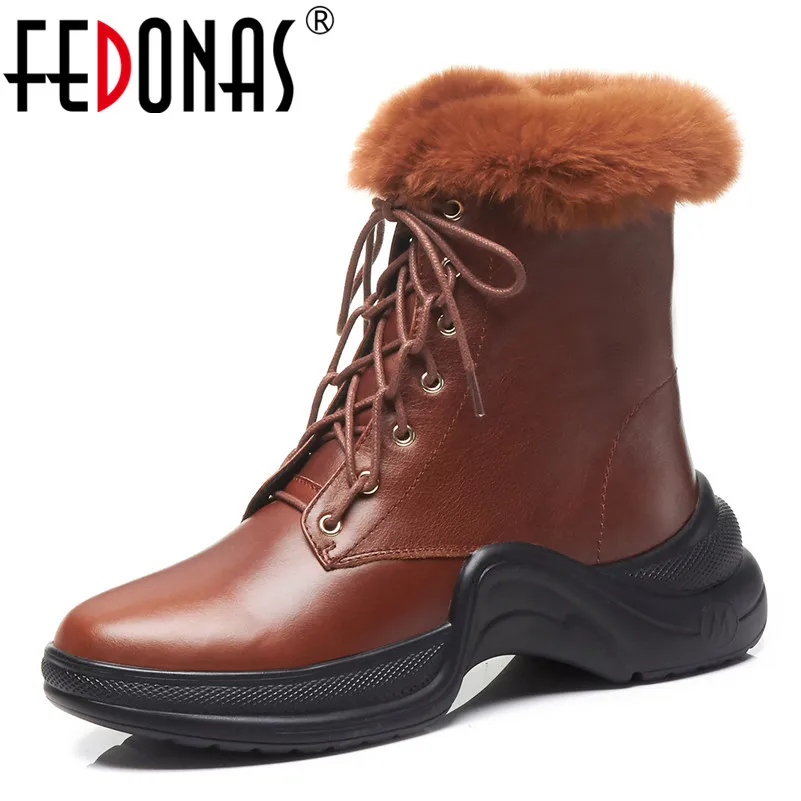 

FEDONAS Fashion Women Ankle Boots Platforms Lace Up Winter Snow Shoes Woman Short Warm Cow Leather Martin Boots Female Shoes