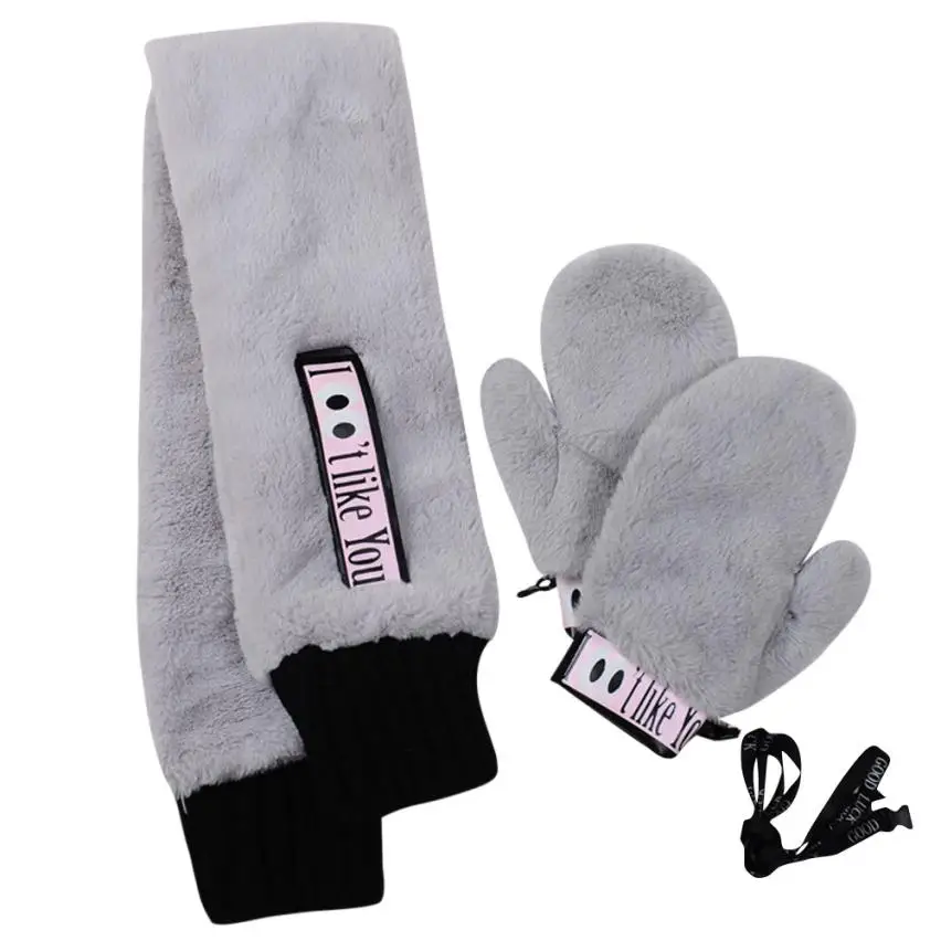 JAYCOSIN новые модные зимние Для женщин перчатки милый мультфильм плюшевые Варежки перчатки висит шеи перчатки, шарф наборы j5