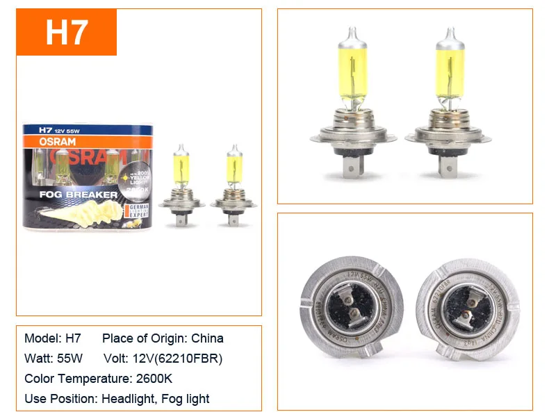 Лампа Ксеноновая OSRAM туман выключатель 2600K H1 H3 H4 H7 H8 H11 H16 9005 9006 12V светодиодные 200% желтый светильник 60% более яркие автомобильные галогенные лампы OEM 2 шт