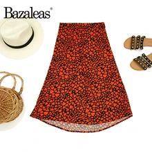 Bazaleas винтажные миди юбки с высокой талией принт красное сердце Женская юбка сексуальные узкие с эластичным поясом Женская юбка Повседневная скользящая юбка