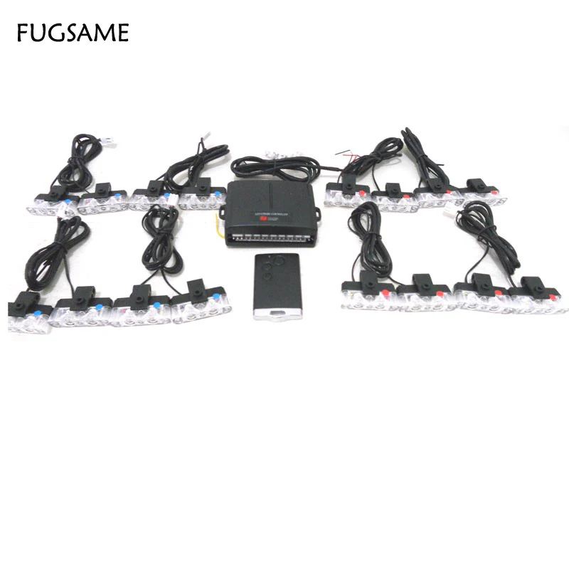 

FUGSAME Wireless Power 2X16 96W 32LED Car Strobe Light Warning light Beacon Emergency Flashing Grill light Red/blue white Colors