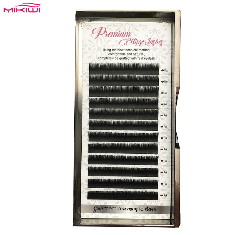 

MIKIWI Flat Ellipse Eyelashes Extensions split tips ellipse shaped natural light false ellipse eyelashes glossy color