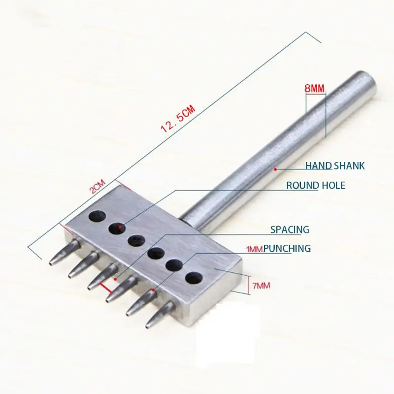 Кожа отверстие инструмент Craft 1 мм Диаметр дыроколы инструменты Круглый ряд удары буровые инструменты 2/4/6 зубец отверстия в ремне делая H