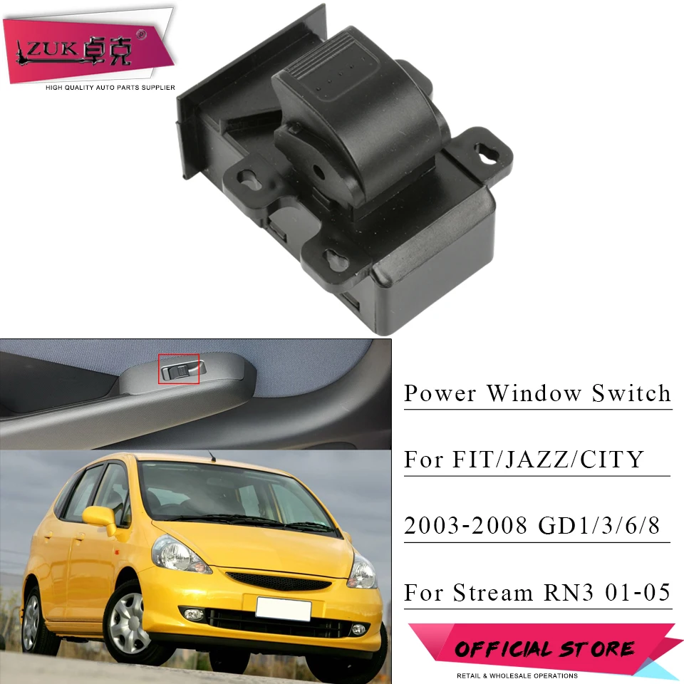 

ZUK Passenger Side Power Master Window Control Switch For HONDA FIT JAZZ CITY 2003 2004 2005 2006 2007 2008 GD1/3/6/8 STREAM RN3