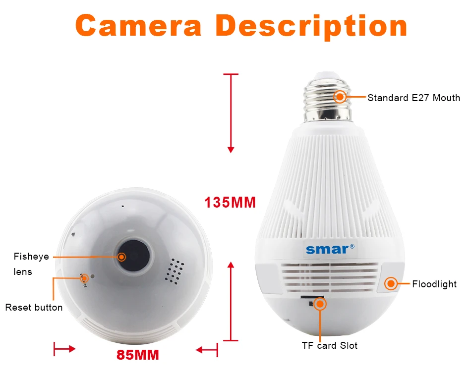 960 P 360 градусов Беспроводной IP Камера лампочки FishEye умный дом CCTV 3D VR Камера 1.3MP домашней безопасности Wi-Fi камера панорамный