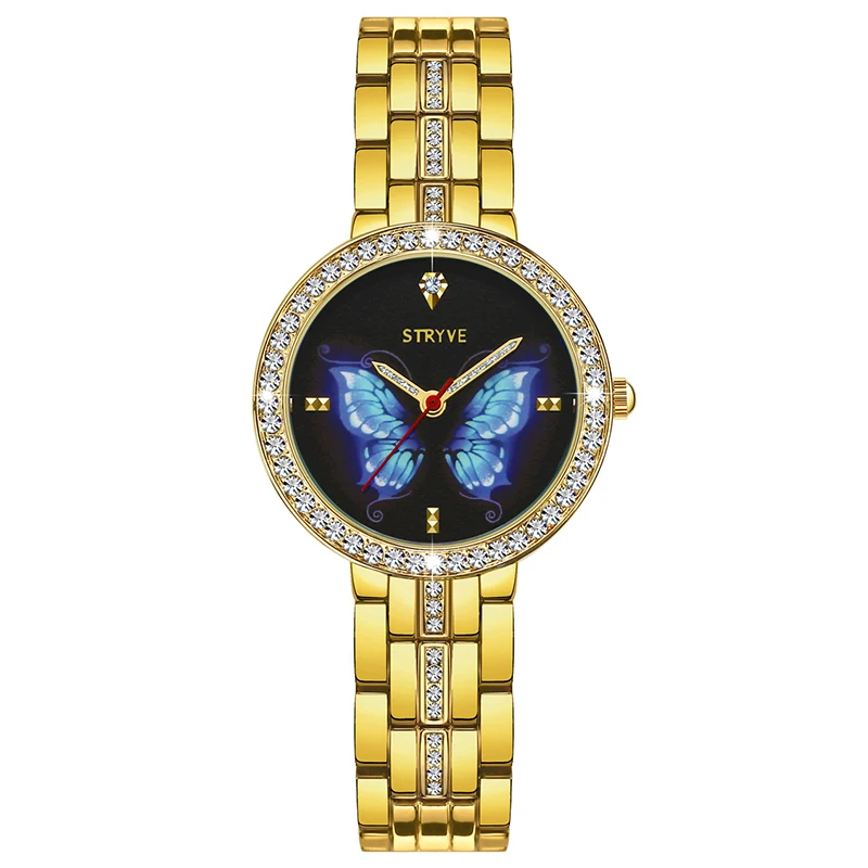

watches lady New designer Fashion Women Gold Watches STRYVE butterfly Ladies Dress Quartz wristwatches Clock Relogio Feminino