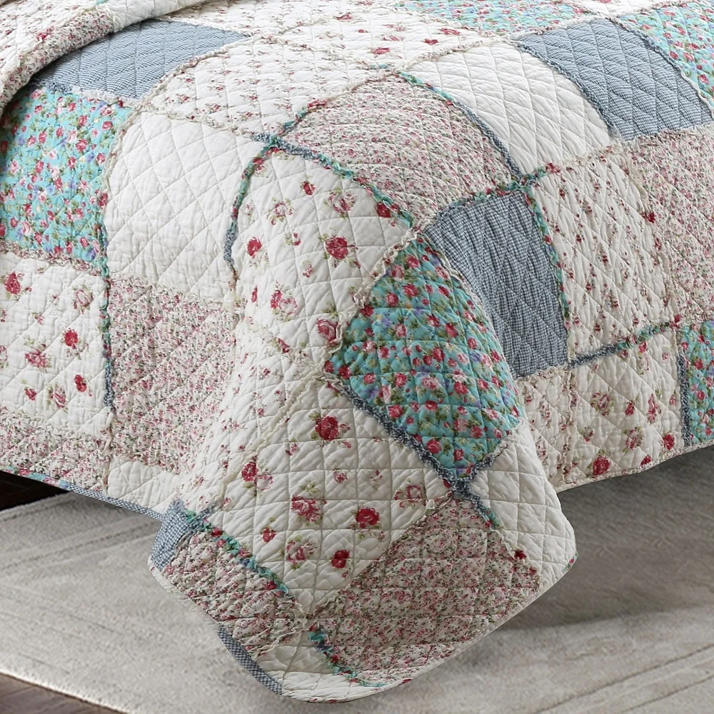 Cotton Patchwork Quilt Set 3pcs Floral Quilted Bedspread Cm 