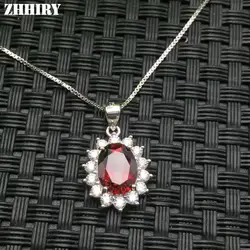 Zhhiry Для женщин реального гранат природный камень Твердые 925 серебро Цепочки и ожерелья подвеска для дам и девочек натуральная Ювелирные