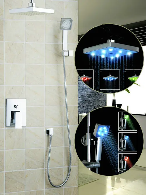 

Shivers Shower Set Water Power LED Light 8" Shower Head Bathroom Rainfall 57702A Bathtub Chrome Sink Torneira Faucets,Mixers Tap