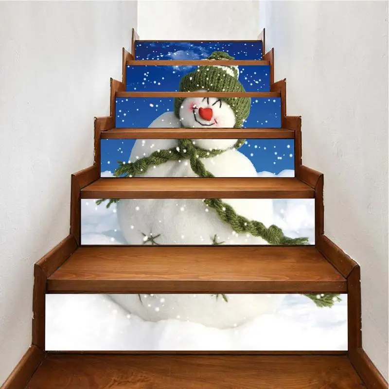 

6Pcs PVC Wall Stair Riser Stickers Christmas Pattern Snowman Decals DIY Home Stickers Decor Waterproof 40