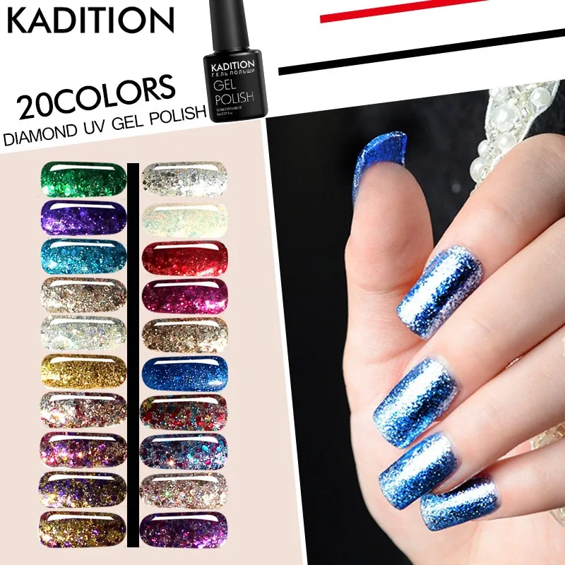 

KADITION 2019 New 8ml Diamond Shiny Professional 3D Glitter Starlight Nail UV Gel Polish Glitter Varnish Colors Gel Nail Polish