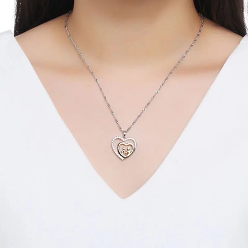 CHUKUI Mother Baby Heart Charm Pendant Family Love Cubic Zirconia Heart-shaped Pendant Necklace For Mothers Day Gift (6)