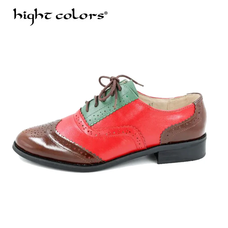 

Brand Brogue shoes New 2018 Fashion Mixed Colors Genuine leather Flat Women Shoes Lace-up Plus Size Oxford Shoes For Women