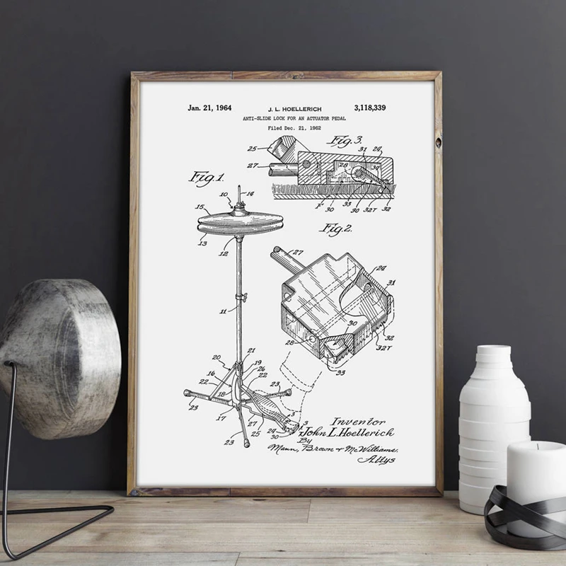 Hi Hat Cymbal Stand and Pedal Patent Wall Art Print