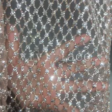 5 ярдов D666# роскошный обнаженный золотой микс Серебряная сетка с принтом Блестящий тюль африканская ткань для свадебного платья/вечернее платье/Пиление