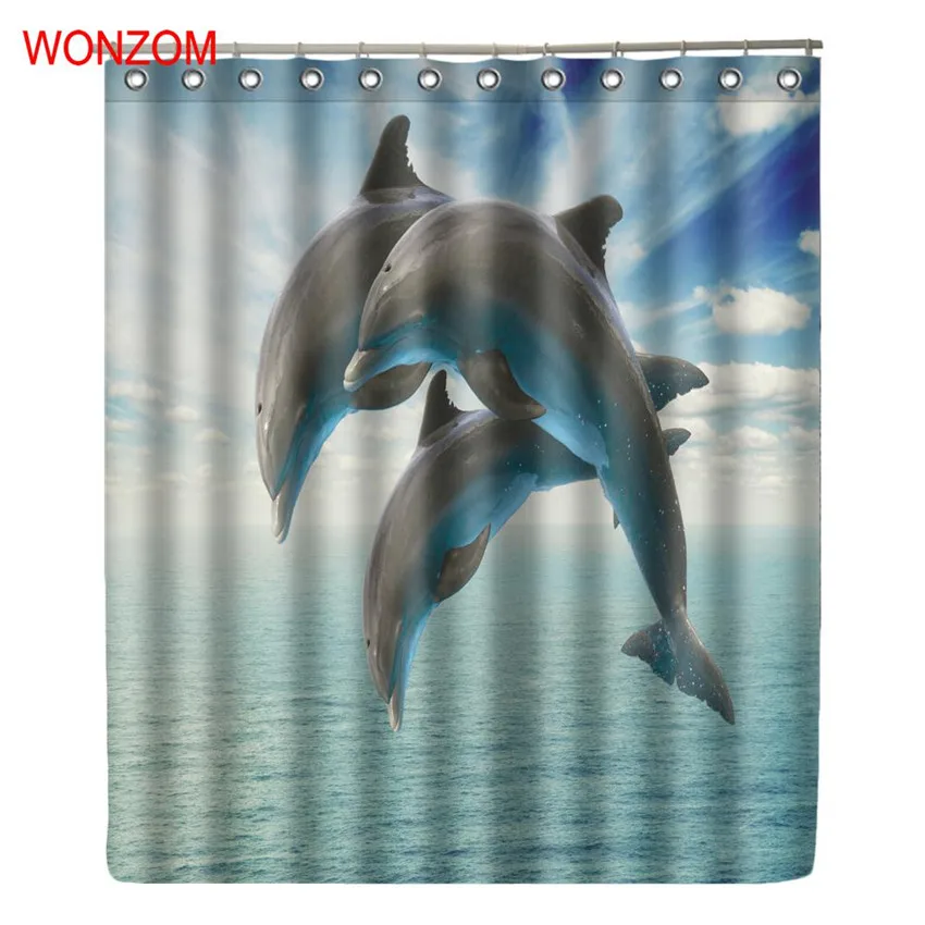 

WONZOM Dolphin Shower Curtains with 12 Hooks For Bathroom Decor Modern Animal Bath Waterproof Curtain Gift