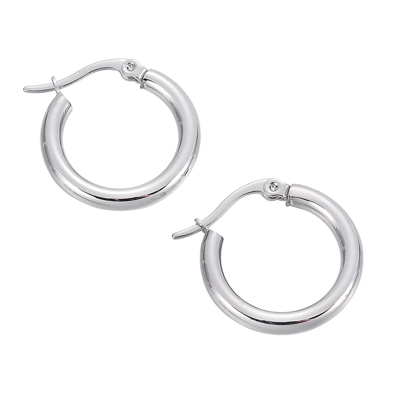 

FUNIQUE 20-35mm Women Earrings Jewelry Gift Round Geometric Hoop Earring Silver Color Stainless Steel Female Earrings 2018 New