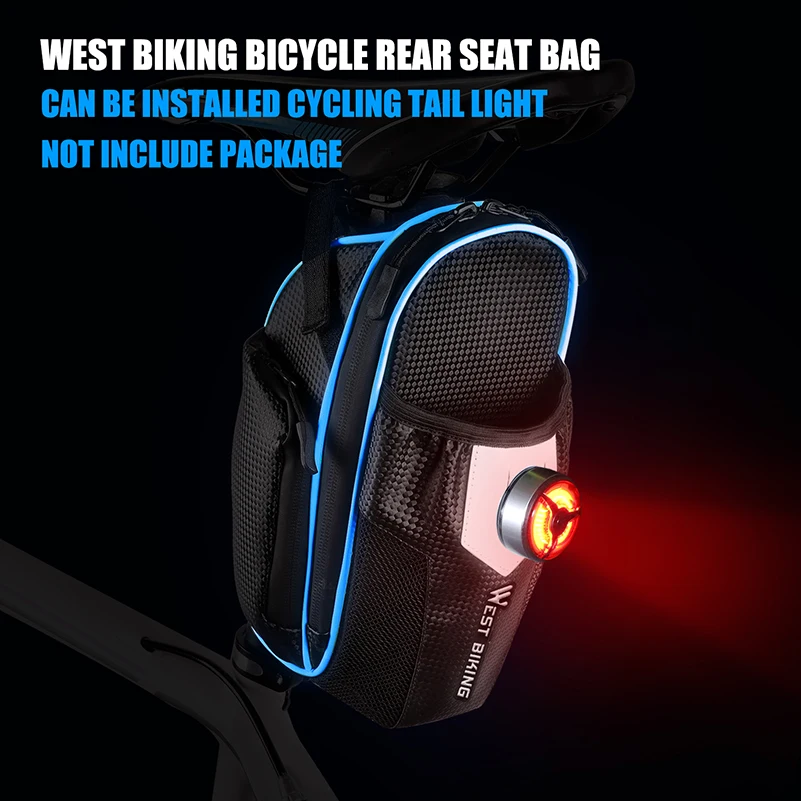 Top WEST BIKING MTB Bike Waterproof Rear Bag Bicycle Accessories Bike Saddle Bag with Water Bottle Pocket Cycling Rear Seat Tail Bag 14