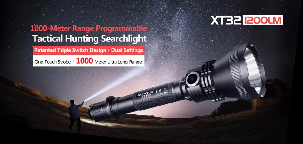 KLARUS XT32 тактический фонарь CREE XP L HI V3 светодиодный 1200лм дальность луча 1000 м