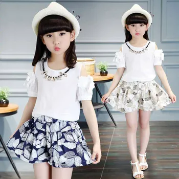 

Age 8 10 Yrs Kids Girls Sets Summer New Brand Girls Clothes White Short Sleeve T-Shirt+Pants Dress 2Pcs Set Children Clothes