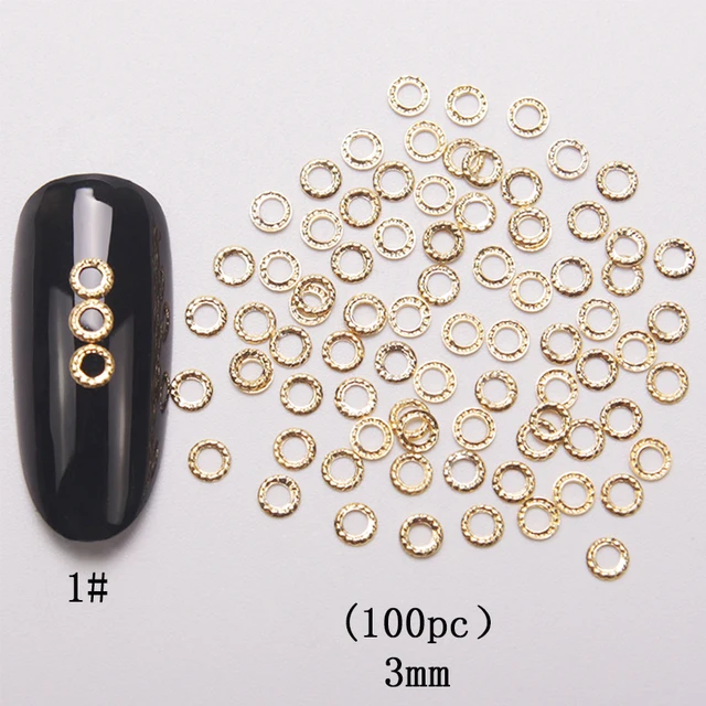 HNUIX 100 pcs new 3d nail art deco silver mini japan gold alloy hollow rivet hardware tools kawaii circle nail Golden3mm