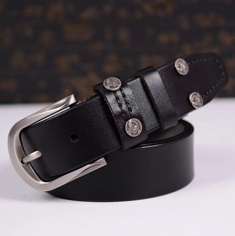 

Eshopping New Hot Cow Leather Men Belt High Quality Male Cowhide Belts Men Belts Strap with Rivet Free Shipping