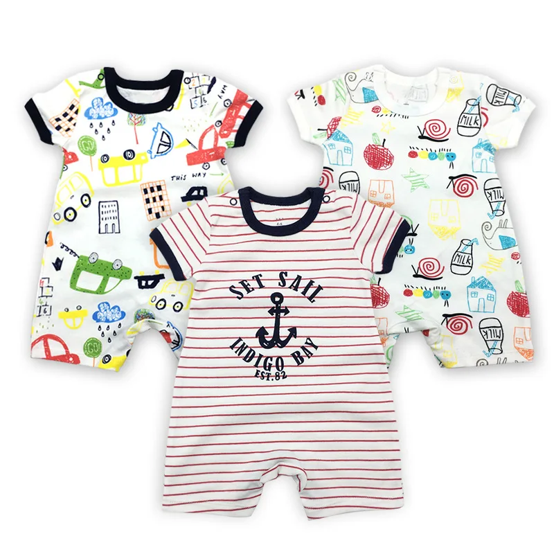 

6M to 24M Infant Boy and Girl Summer Sleeve Romper Baby Bodysuit Children Pattern Romper with Bow