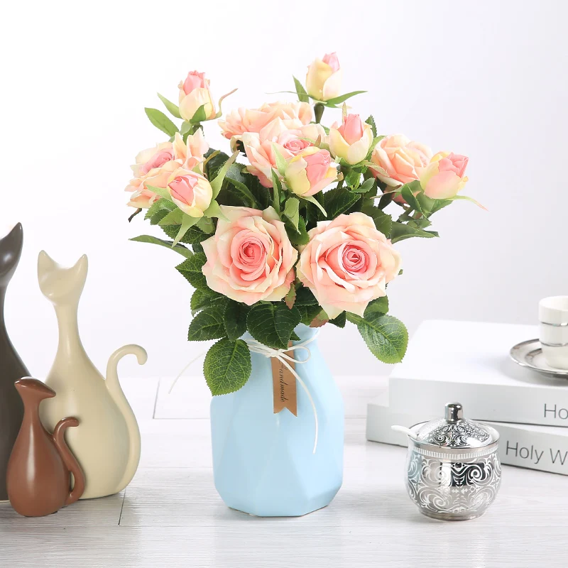 

yumai 1 piece 40 cm 2 Head Pink Paris Rose Artificial Flower Red Yellow White Fake Roses Flowers for Wedding Centerpiece Decor