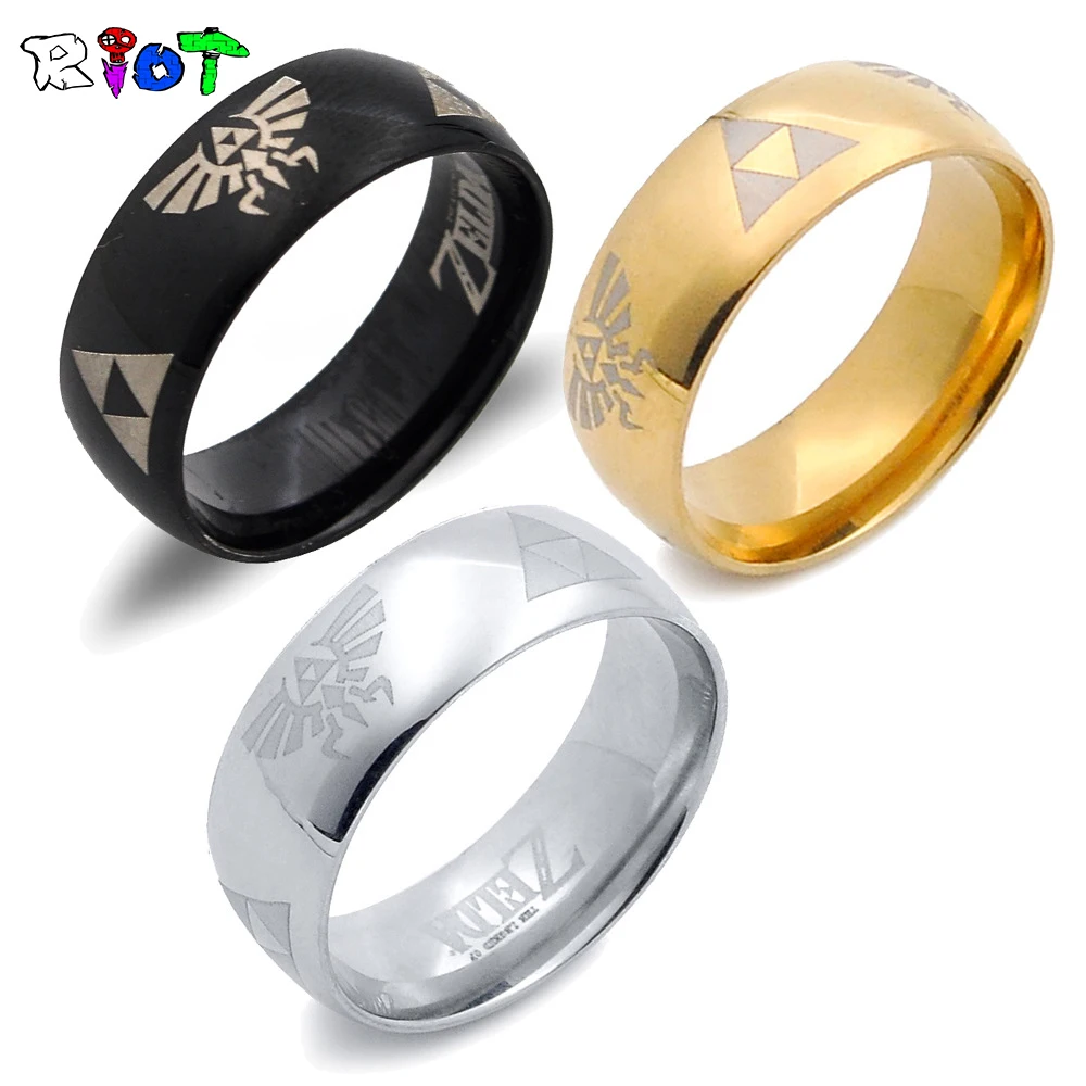 Hot Sale LEGEND ZELDA Ring Shiny Black Men's Tungsten Carbide Wedding Ring Men woman Stainless steel The triangle mark rings