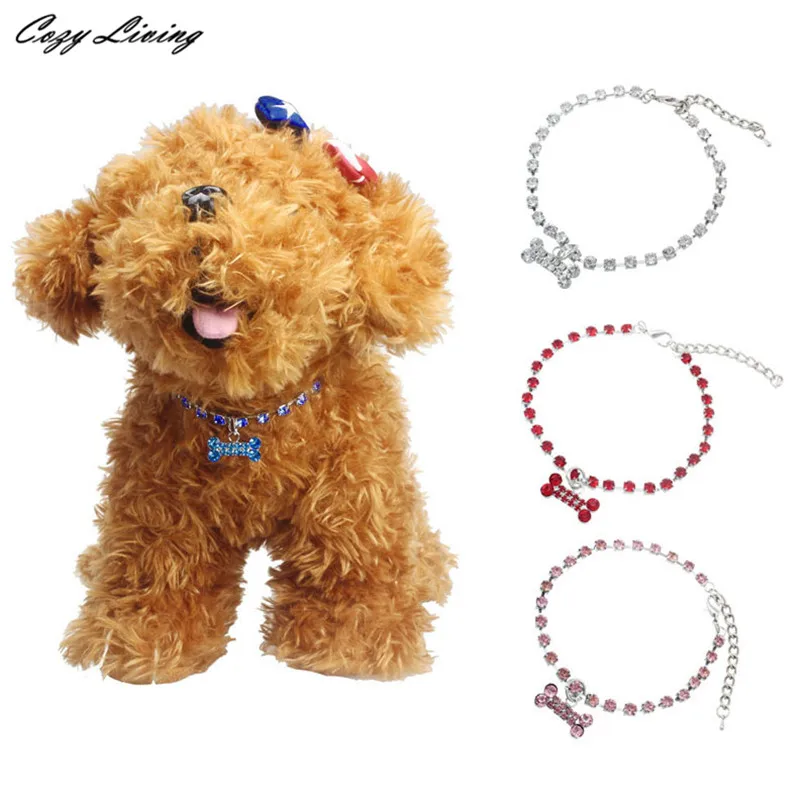 1 PC Fashion Diamante Bone Rhinestone Pendant Pet Necklace Collar Dog