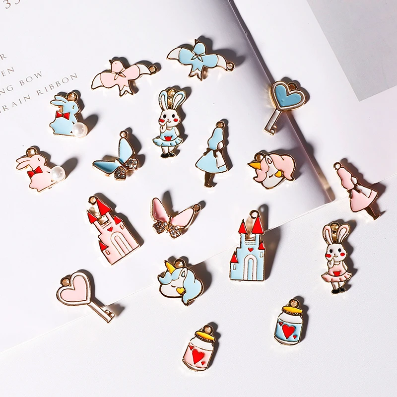 

10 pcs/lot Cartoon Llamas Cake Love Heart Cactus Enamel Charm Gold Metal Pendant Oil Drop Charm Earring Jewelry Making DIY