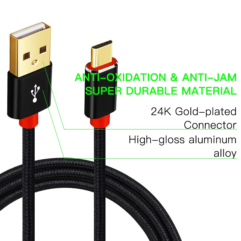 Shuliancable Micro USB кабель 2.4A нейлон Быстрая зарядка USB кабель для передачи данных для samsung huawei Xiaomi Redmi LG Microusb кабель зарядного устройства