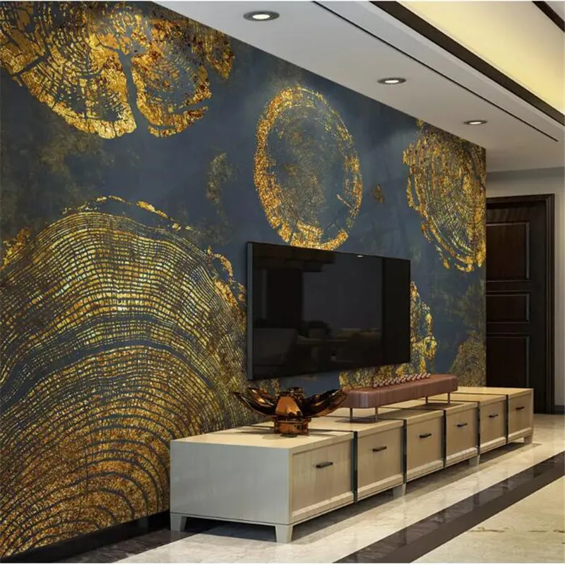wellyu papel de parede 3D Custom wallpaper Gold Foil Texture Abstract Ring Retro American TV Background Wall wall paper